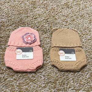 Wonder Nation Pink and Tan Baby Knit Hat Set